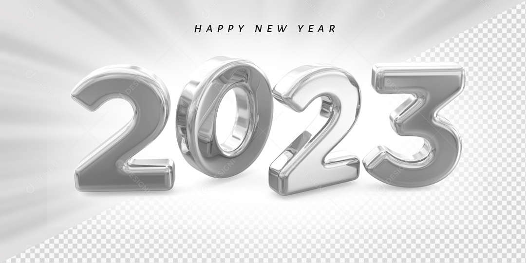 Feliz Ano Novo 2023 Prata Elemento 3D PSD