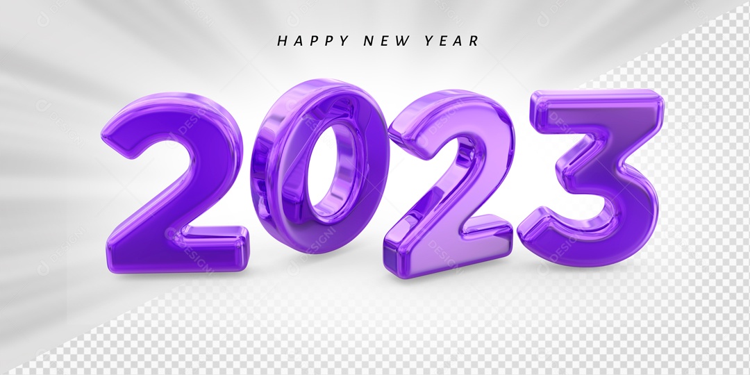 Feliz Ano Novo 2023 Roxo Elemento 3D PSD