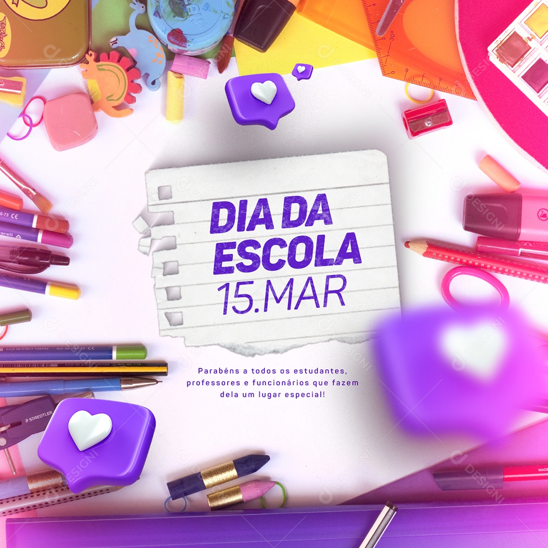 Parabéns A Todos Os Estudantes Professores e Funcionários Dia da Escola Social Media PSD Editável