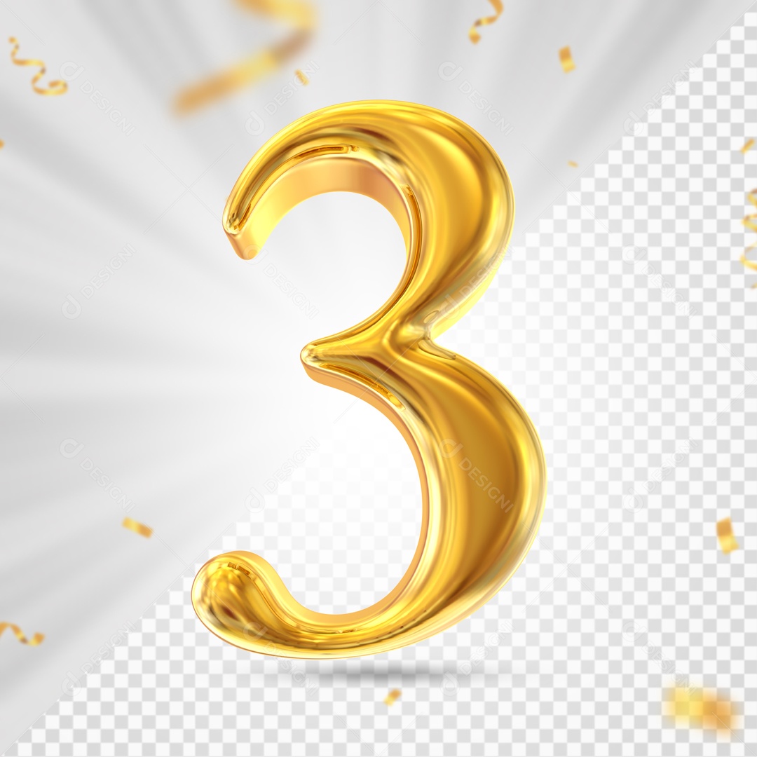 Balão De Festa Amarelo De Numero 3 Elemento 3D Para Composição PSD
