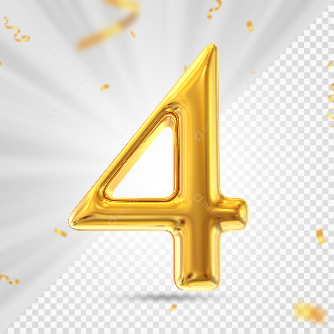 Balão De Festa Amarelo De Numero 4 Elemento 3D Para Composição PSD