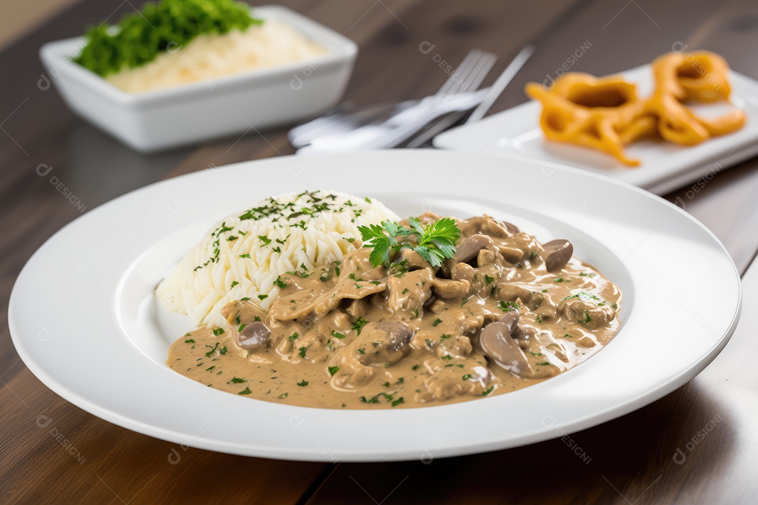 Prato de comida sobre uma mesa de restaurante