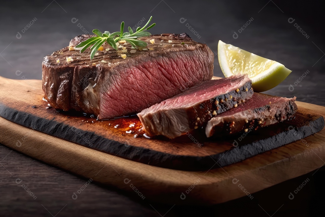 Churrasco brasileiro servido com picanha no espeto de churrasco a carvão e corte mostrando a maciez da carne