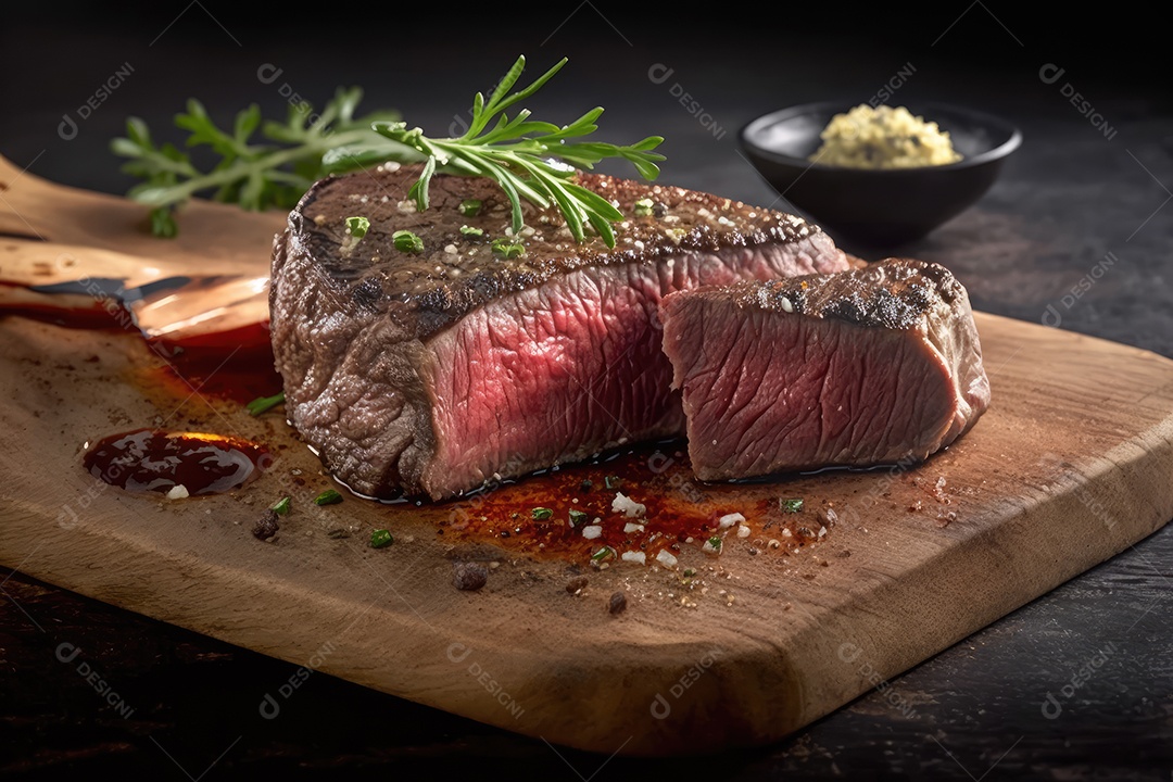 Churrasco brasileiro servido com picanha no espeto de churrasco a carvão e corte mostrando a maciez da carne