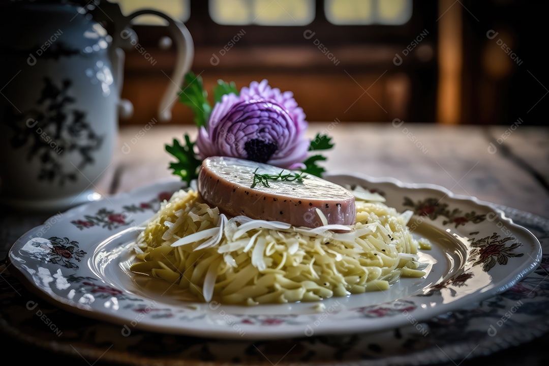 Prato de comida sobre uma mesa de restaurante