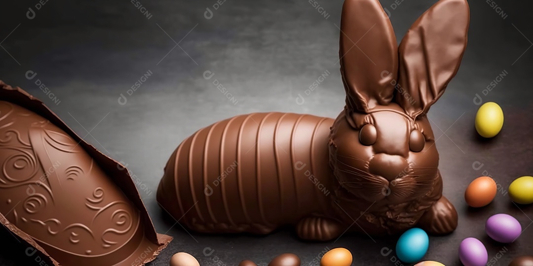 Ilustração coelho e ovos de chocolate