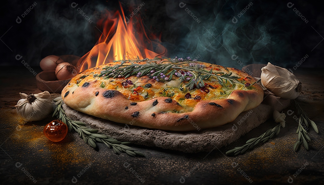 Ilustração de uma deliciosa pizza no forno quente