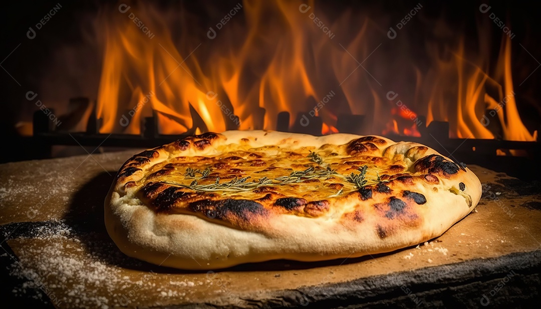 Ilustração de uma deliciosa pizza no forno quente