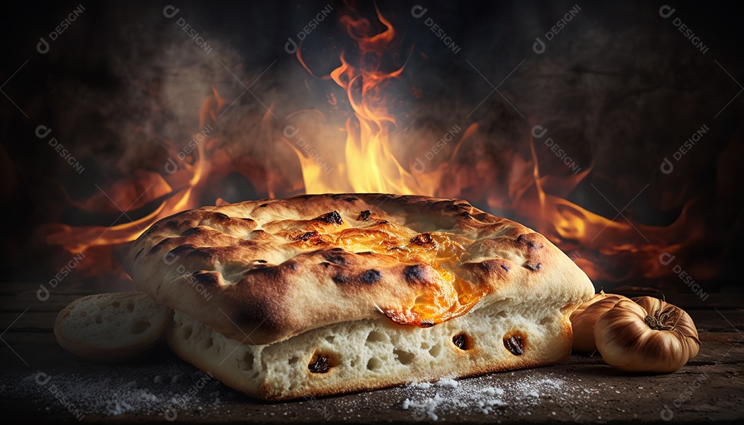 Ilustração de uma deliciosa pizza no forno quente