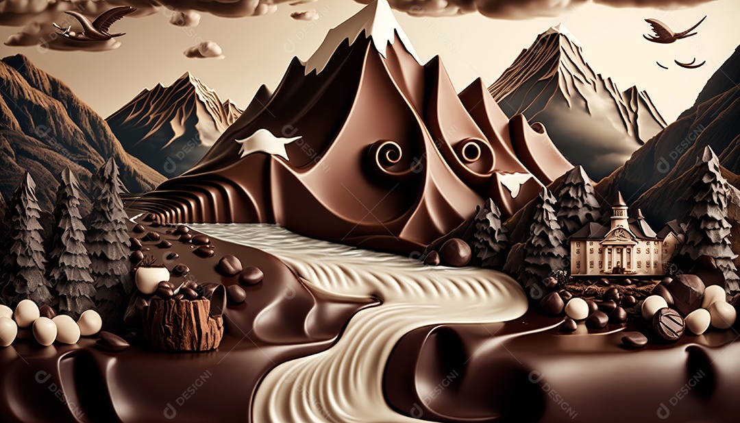 Ilustração de uma montanha de chocolate