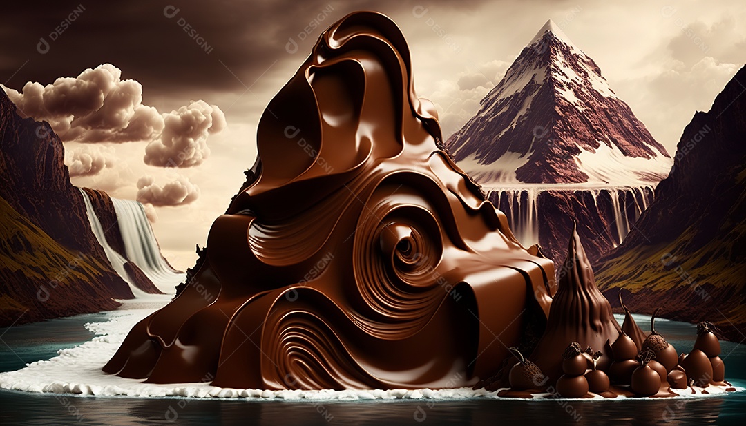 Ilustração de uma montanha feita de chocolate