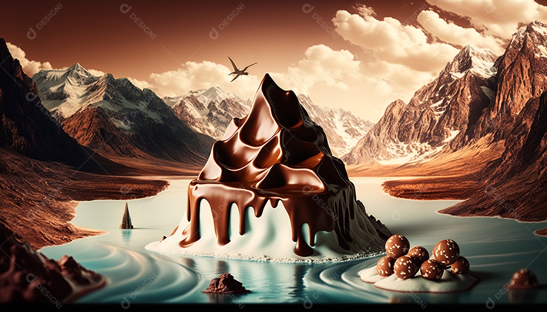 Ilustração montanha feita de chocolate