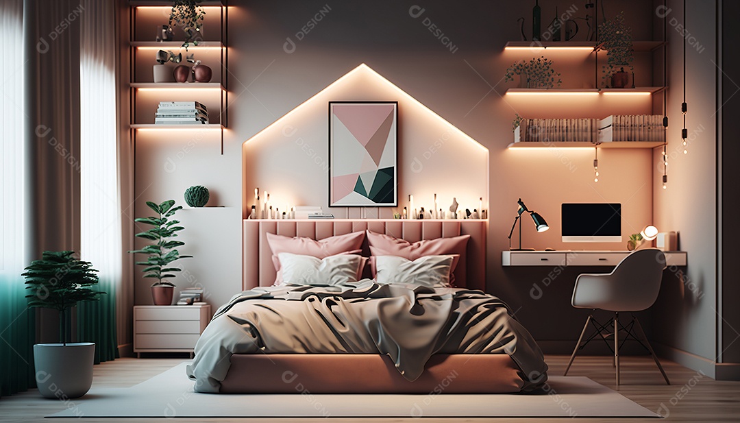 Ilustração interior de um quarto moderno