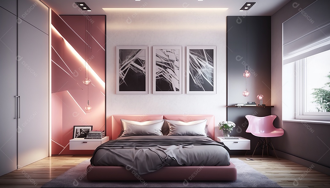 Ilustração interior de um quarto moderno