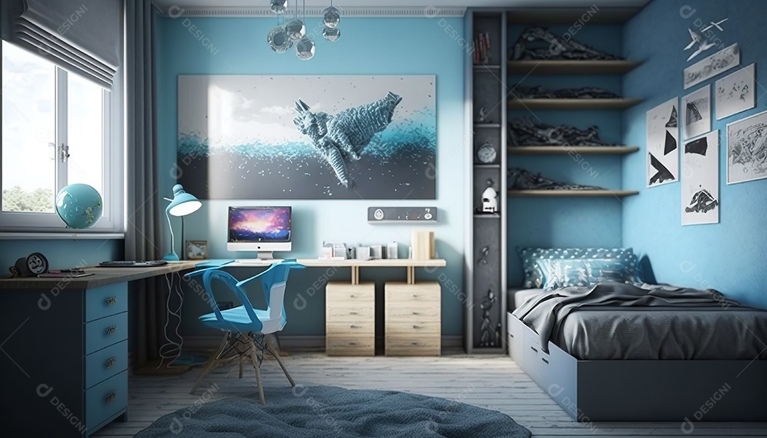 Ilustração interior de um quarto moderno