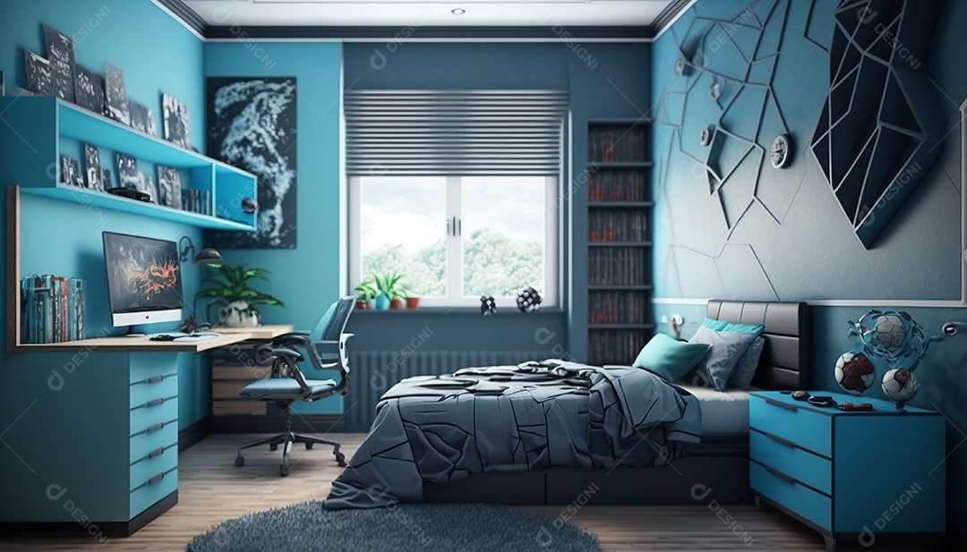 Ilustração interior de um quarto moderno