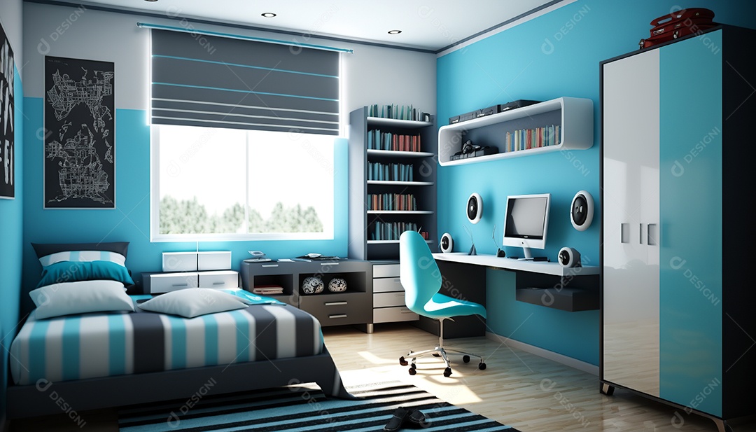 Ilustração interior de um quarto moderno