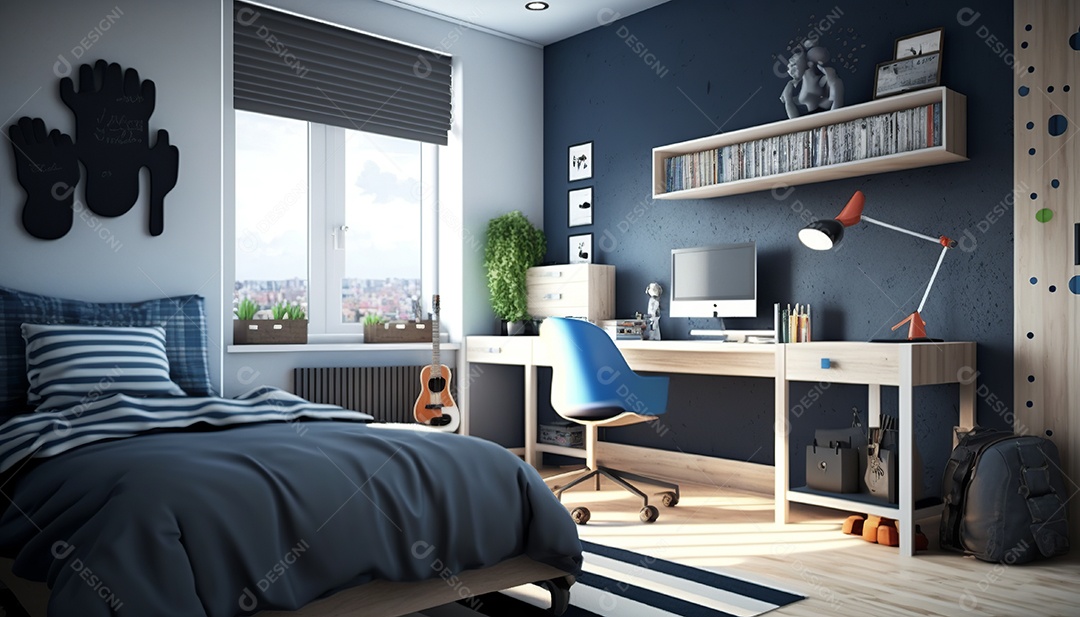 Ilustração interior de um quarto moderno