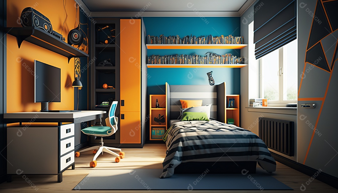 Ilustração interior de um quarto moderno