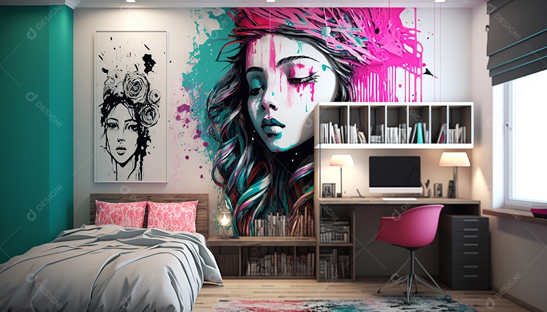 Ilustração interior de um quarto moderno