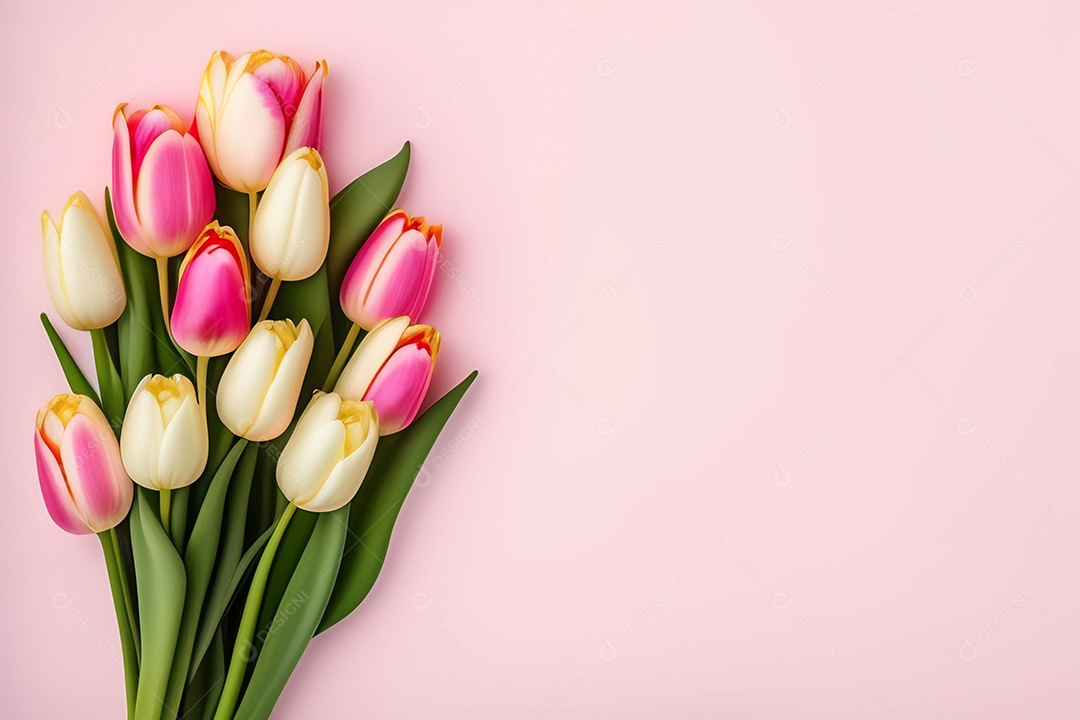 Lindo buquê de flores em fundo rosa