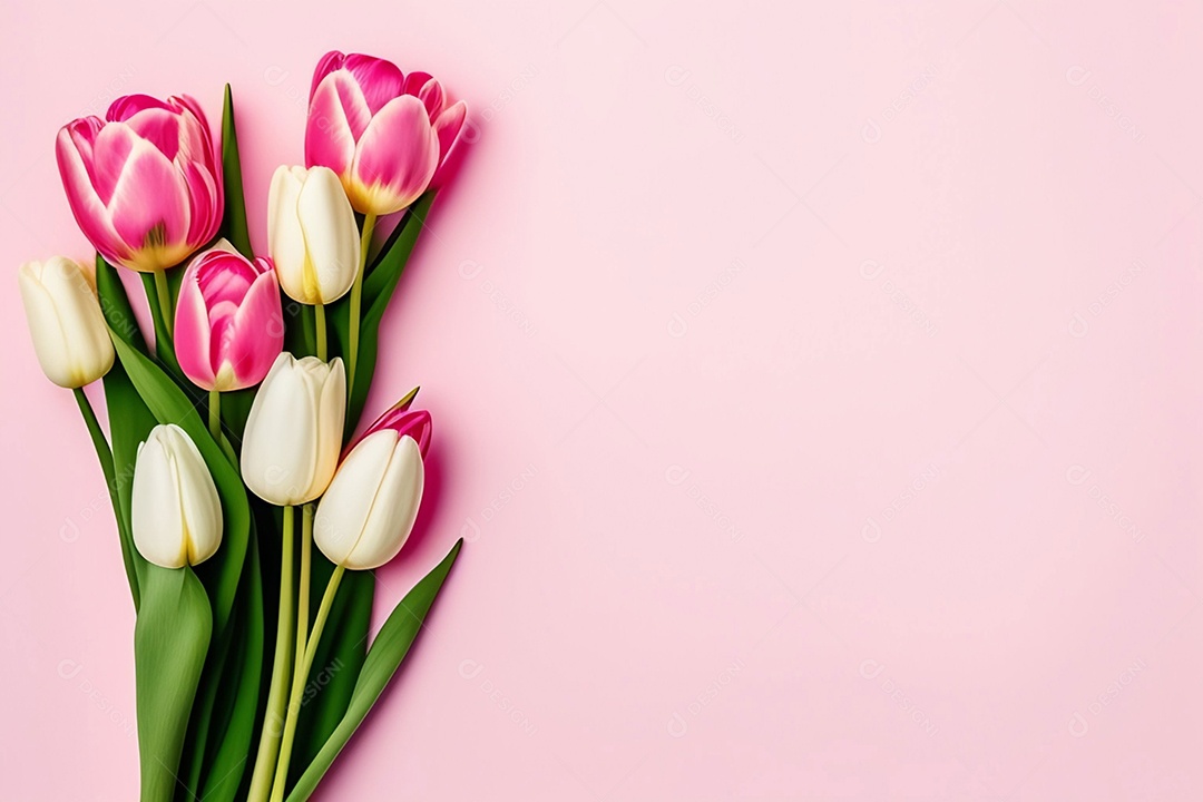 Lindo buquê de flores em fundo rosa