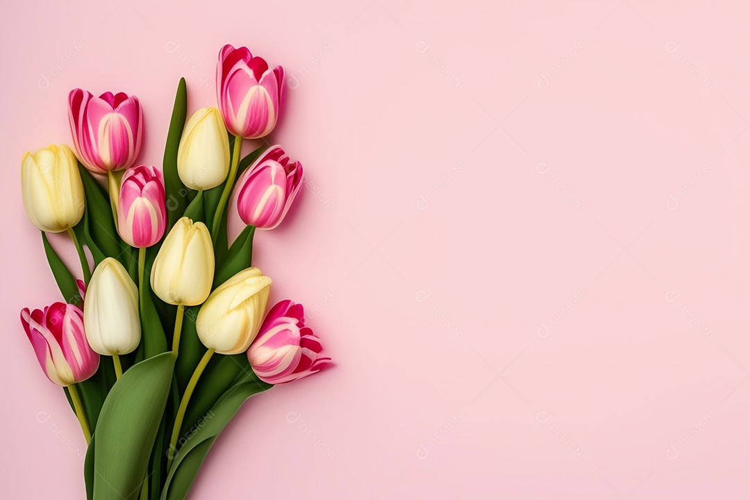 Buque de tulipas em fundo rosa