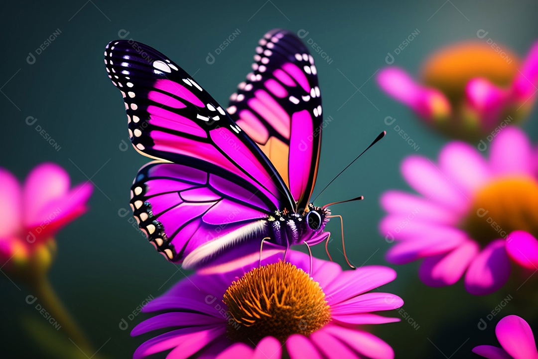 Linda borboleta colorida pousada em flor