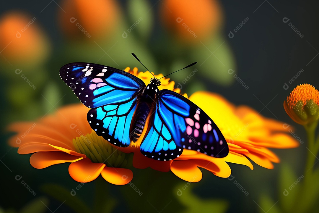 Linda borboleta colorida pousada em flor