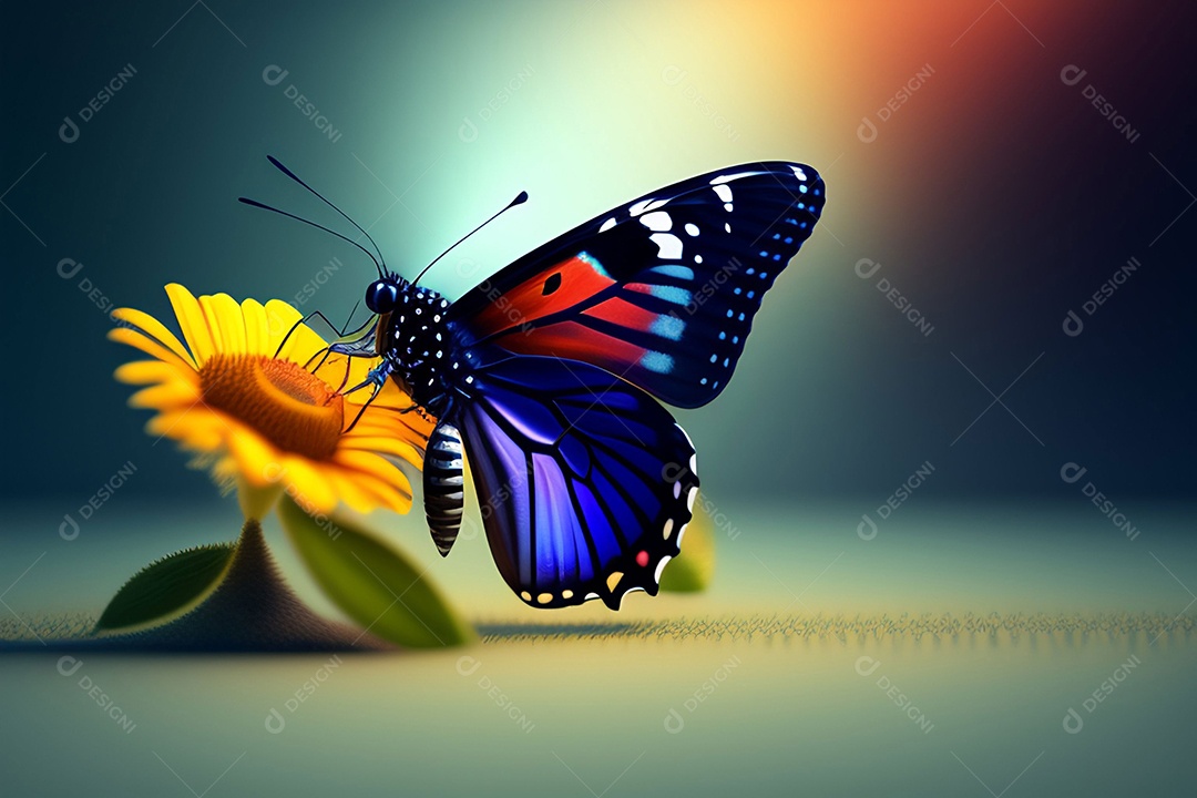 Linda borboleta colorida pousada em flor