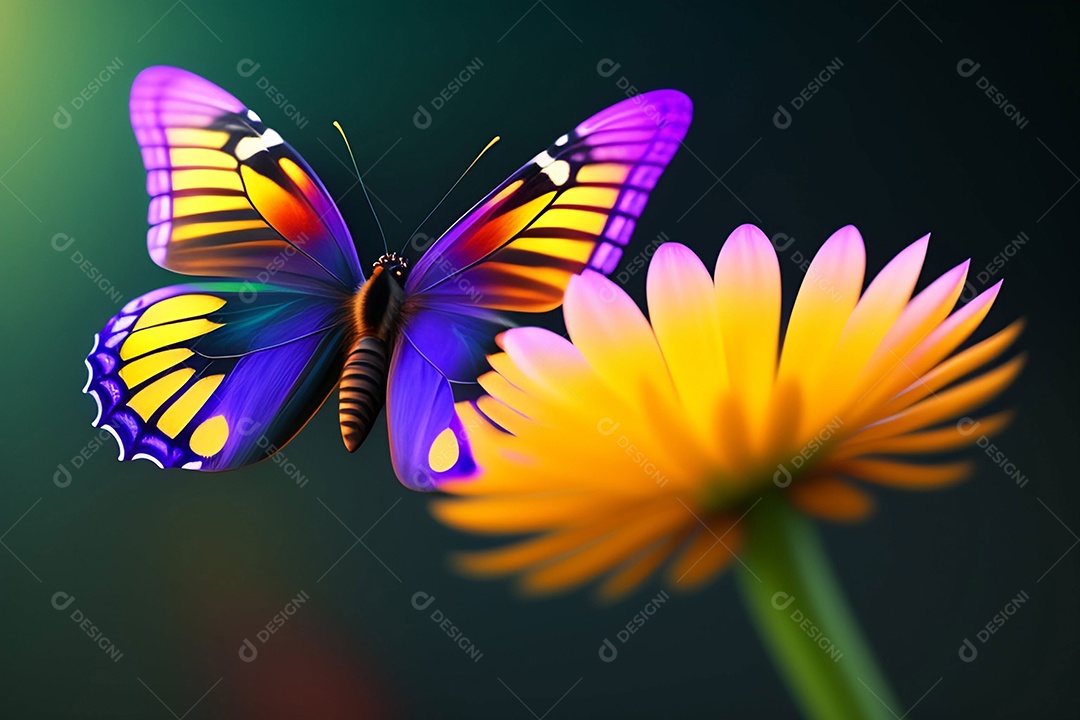 Linda borboleta colorida pousada em flor