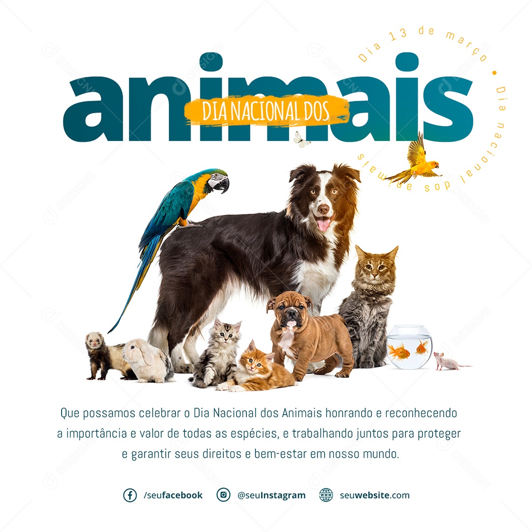 Dia Nacional Dos Animais 14 de Março Social Media PSD Editável