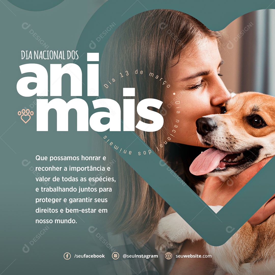 Dia Nacional Dos Animais 14 de Março Social Media PSD Editável