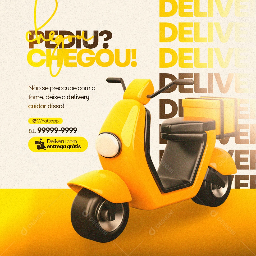 Pediu Chegou Não Se Preocupe Com A Fome Delivery Social Media PSD Editável