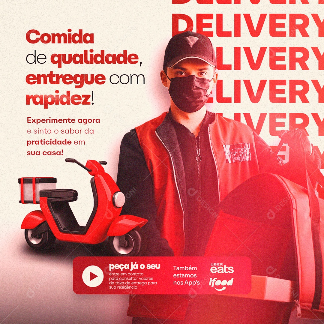 Comida De Qualidade Entregue Com Rapidez Delivery Social Media PSD Editável