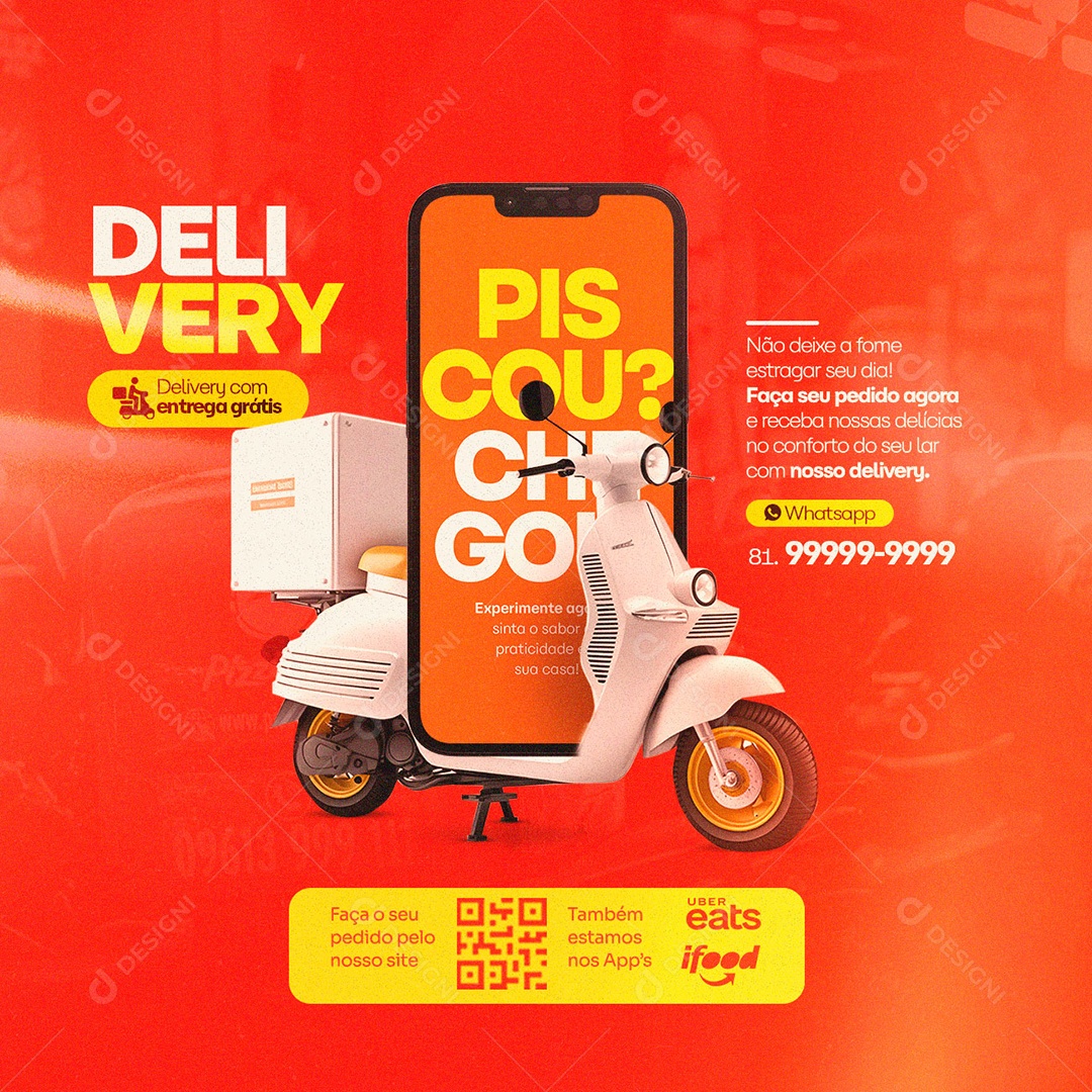 Piscou Chegou Delivery Com Entrega Grátis Social Media PSD Editável