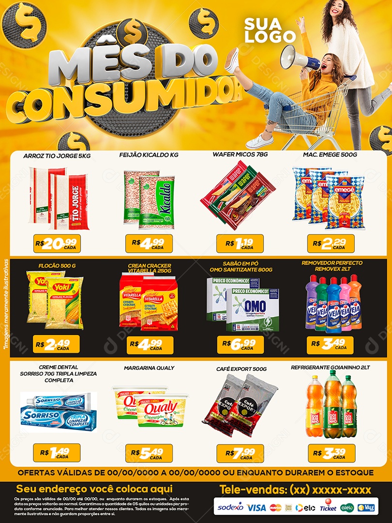 Encarte Mês Do Consumidor Supermercado Produtos Social Media PSD Editável