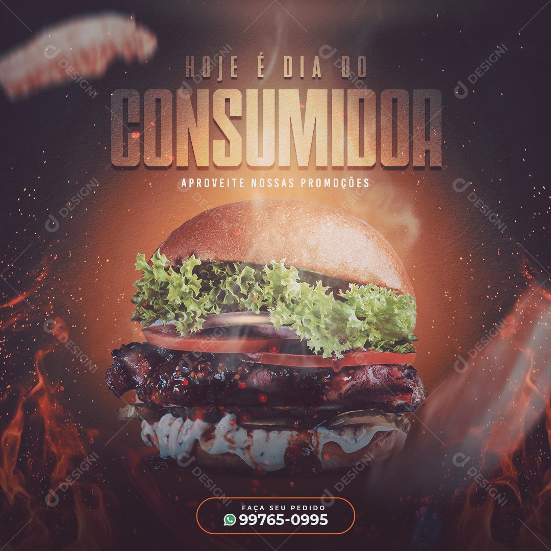 Hoje é Dia Do Consumidor Aproveite Nossas Promoções Hamburgueria Social Media PSD Editável
