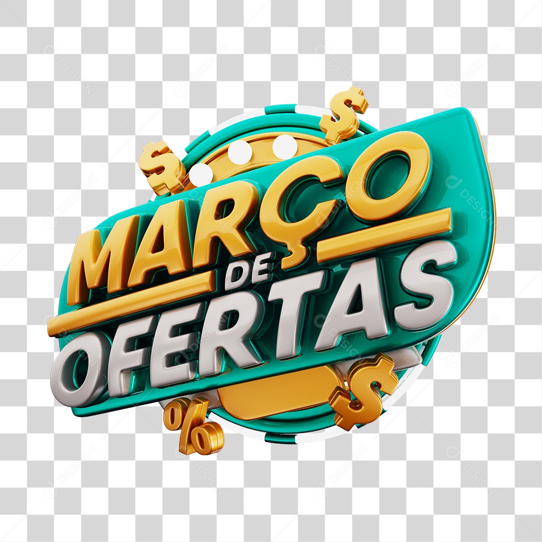 Março de Ofertas Selo 3D Para Composição PNG Transparente