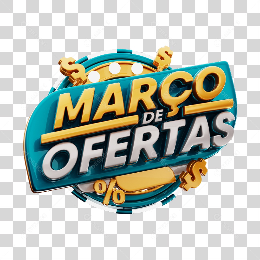 Março de Ofertas Selo 3D Para Composição PNG Transparente