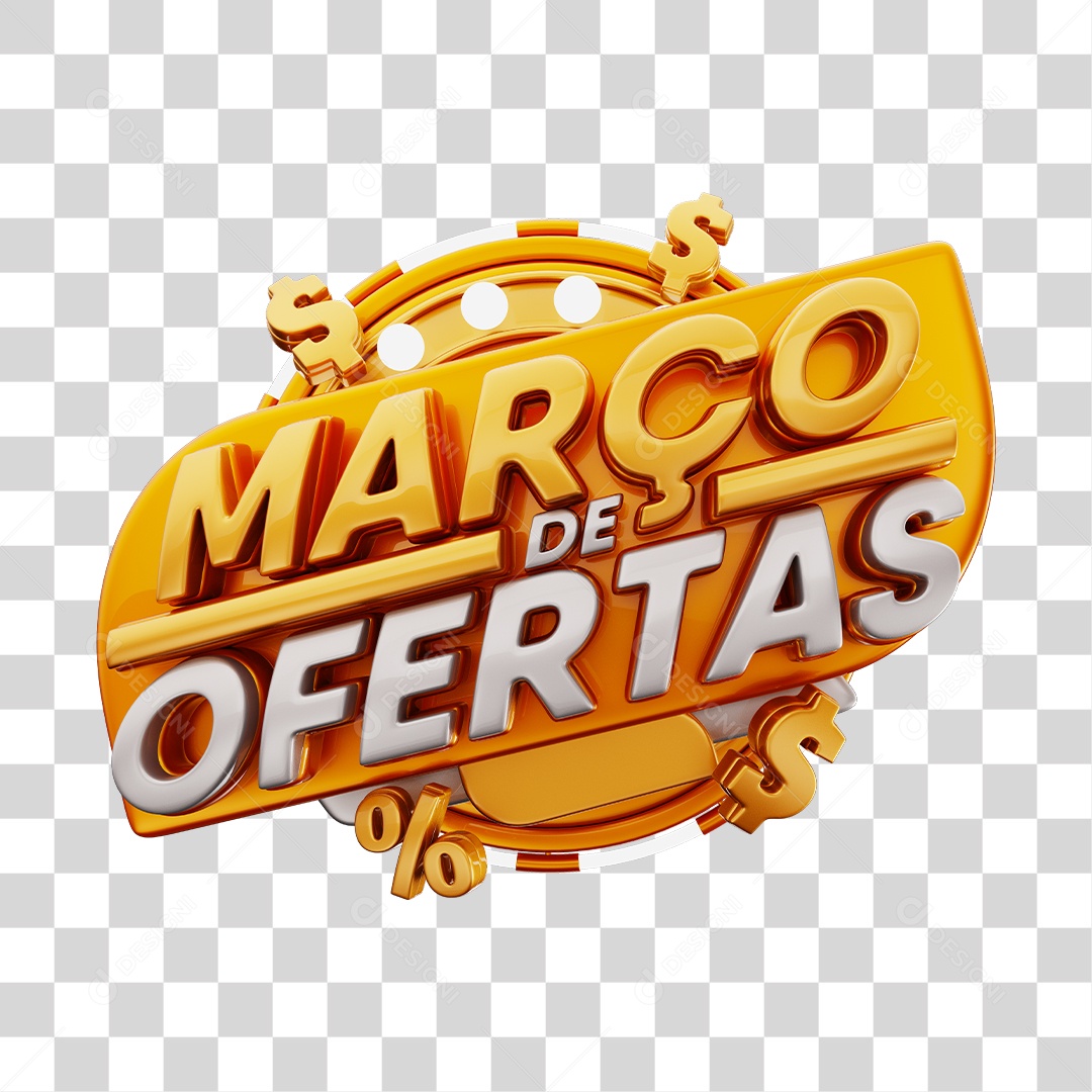Março de Ofertas Selo 3D Dourado Para Composição PNG Transparente