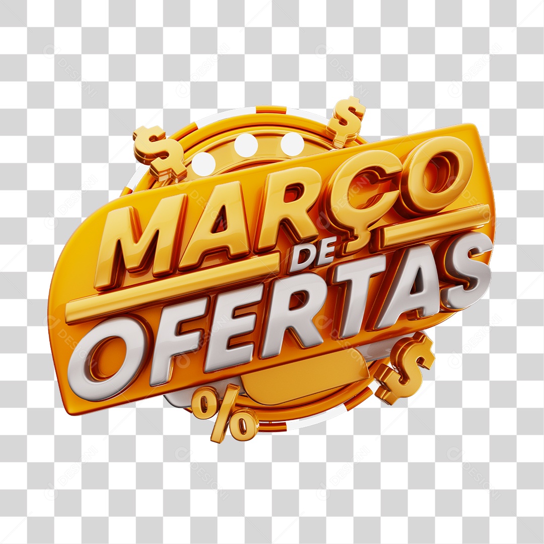 Março de Ofertas Selo 3D Dourado Para Composição PNG Transparente