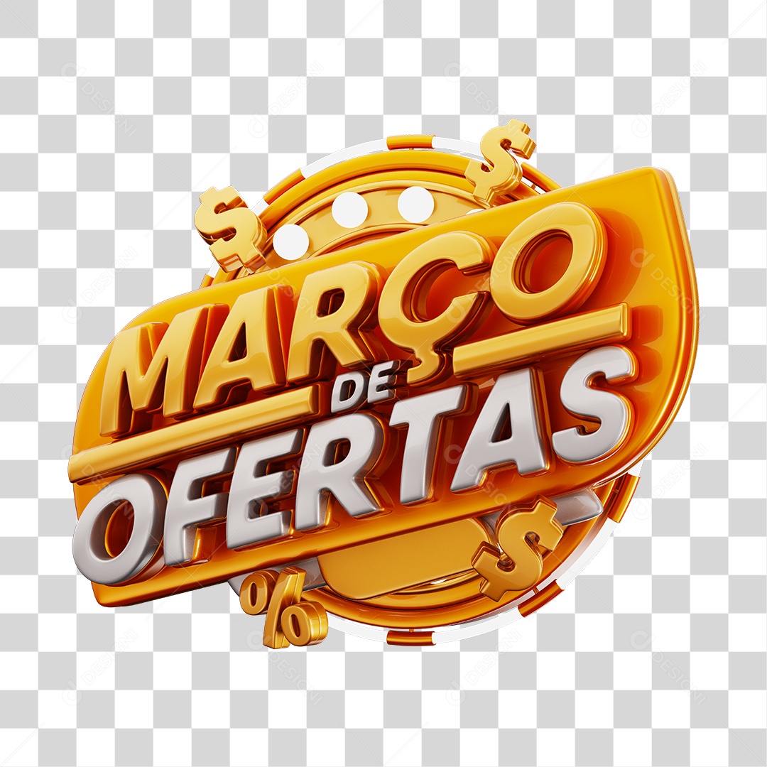 Março de Ofertas Selo 3D Dourado Para Composição PNG Transparente