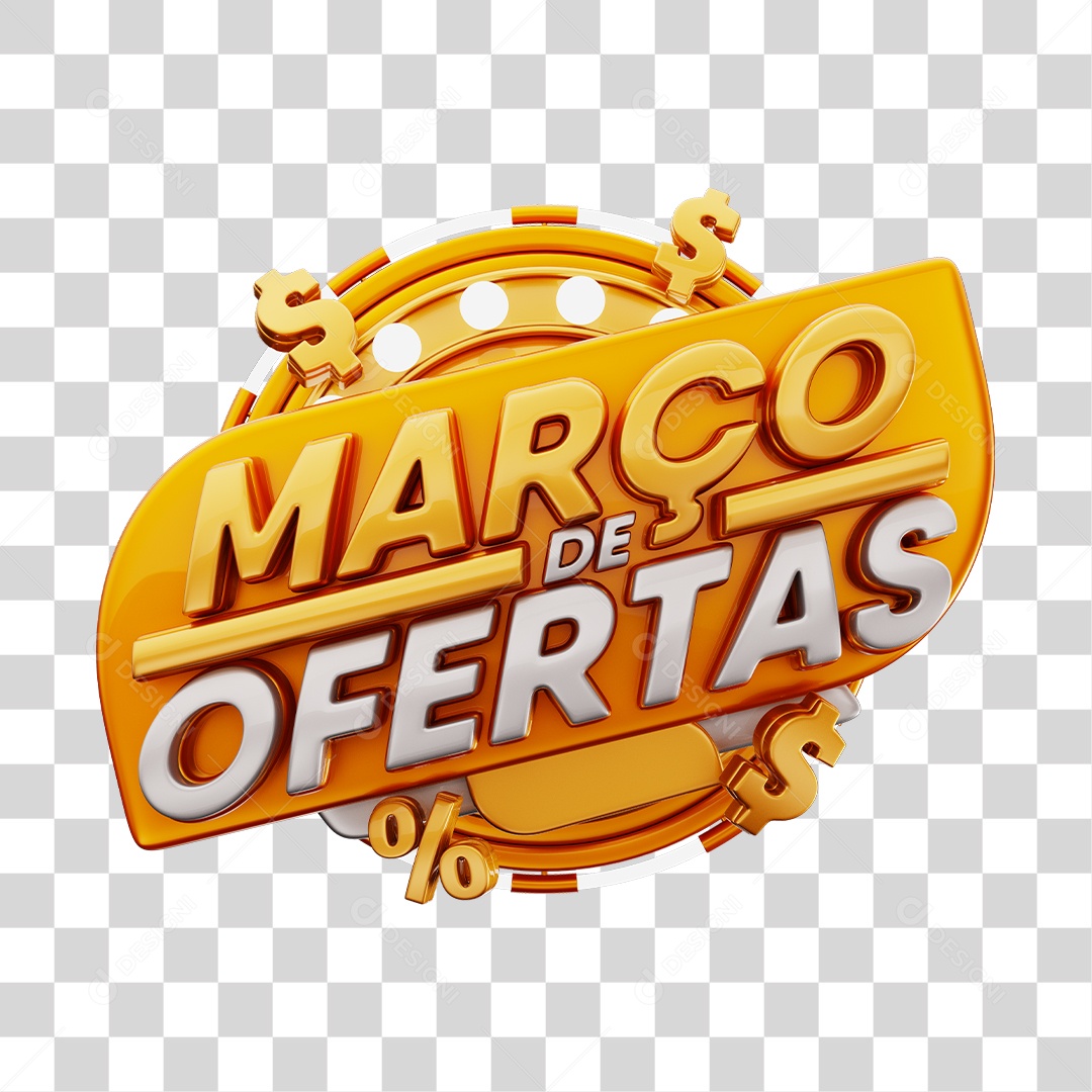 Março de Ofertas Selo 3D Dourado Para Composição PNG Transparente