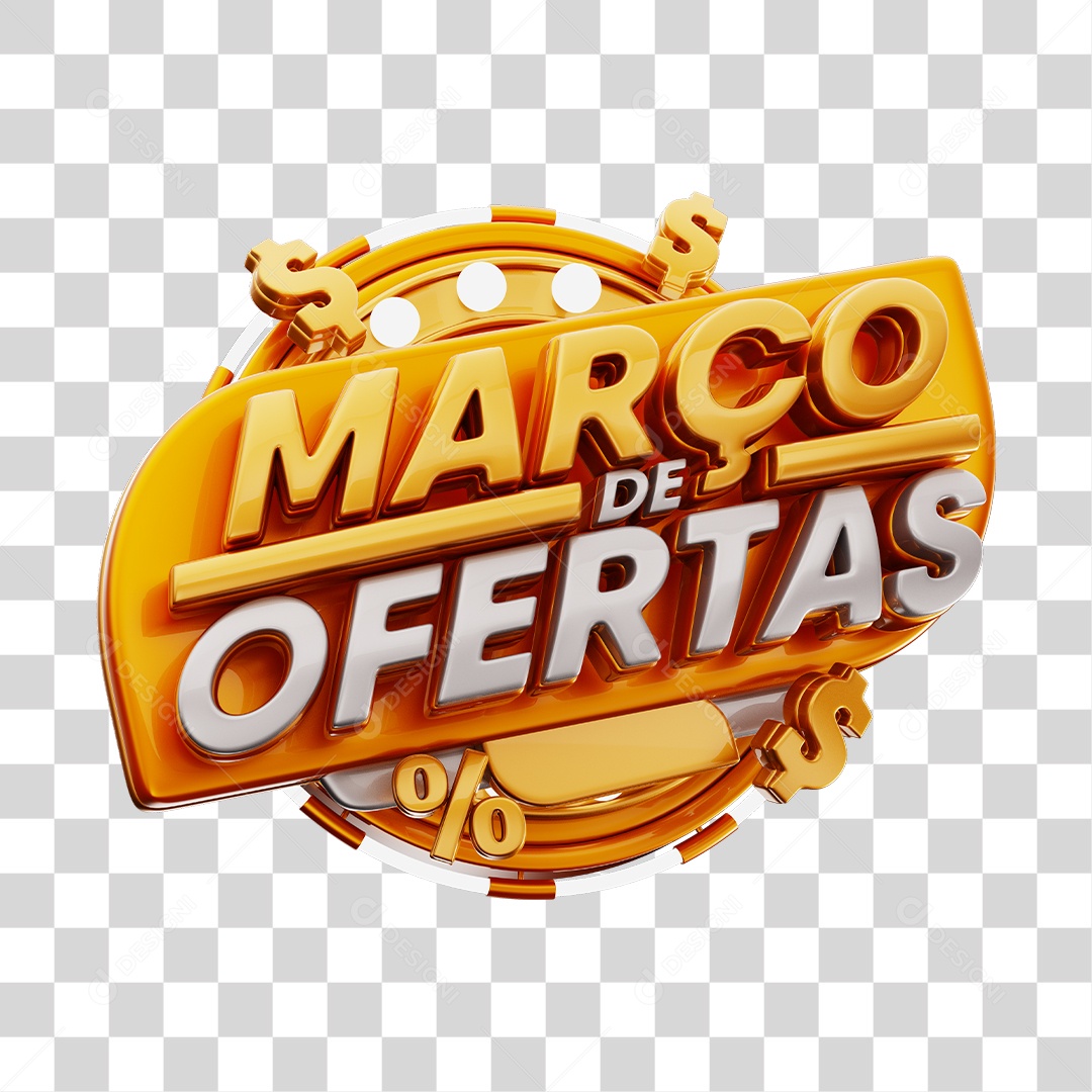 Março de Ofertas Selo 3D Dourado Para Composição PNG Transparente