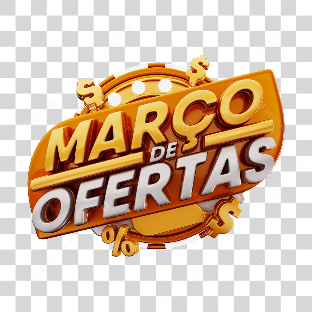 Março de Ofertas Selo 3D Dourado E Marrom Para Composição PNG Transparente
