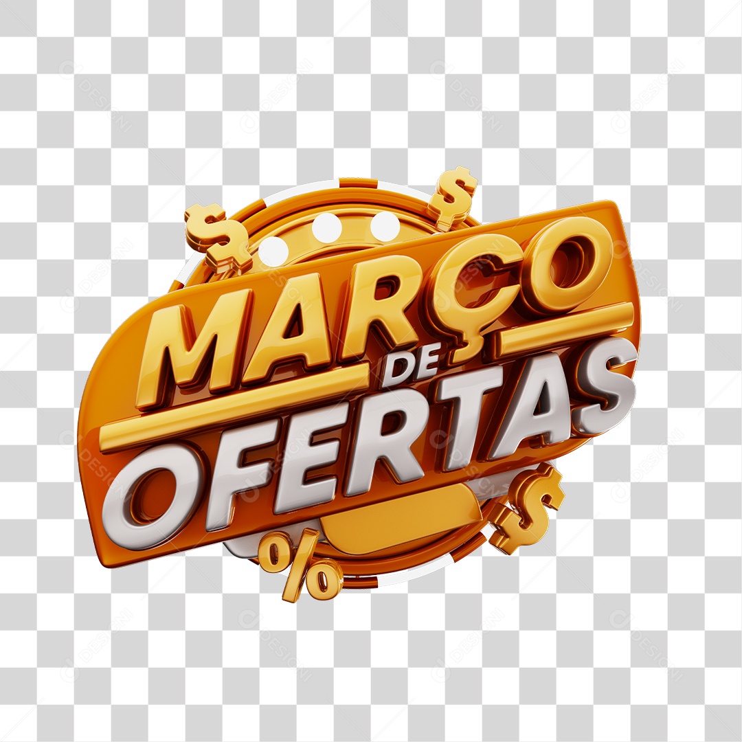 Março de Ofertas Selo 3D Dourado E Marrom Para Composição PNG Transparente