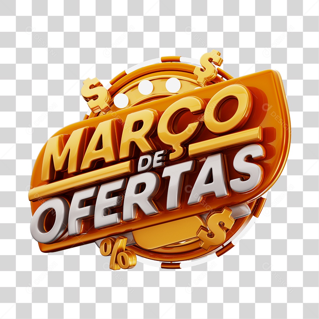 Março de Ofertas Selo 3D Dourado E Marrom Para Composição PNG Transparente