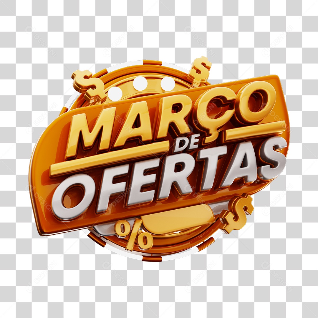Março de Ofertas Selo 3D Dourado E Marrom Para Composição PNG Transparente
