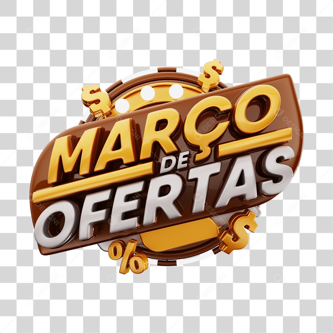 Março de Ofertas Selo 3D Marrom E Dourado Para Composição PNG Transparente